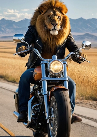 Løve på motorcykel
