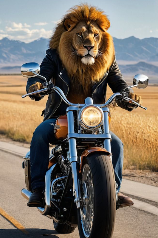 Løve på motorcykel